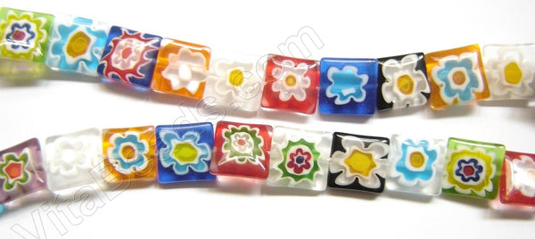 Glass Beads  -  Puff Square - Flower Mixed  16"