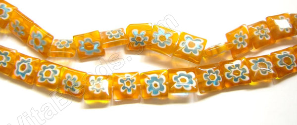 Glass Beads  -  Puff Square - Orange  16"