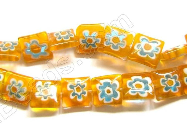 Glass Beads  -  Puff Square - Orange  16"