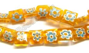 Glass Beads  -  Puff Square - Orange  16"