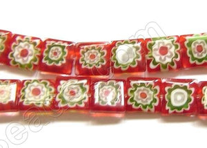 Glass Beads  -  Puff Square - Red   16"