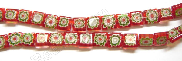 Glass Beads  -  Puff Square - Red   16"