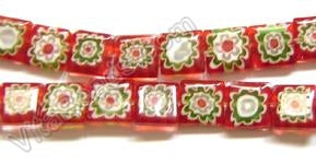 Glass Beads  -  Puff Square - Red   16"