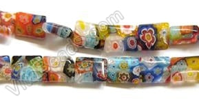 Glass Beads  -  Puff Rectangle - Rainbow  16"