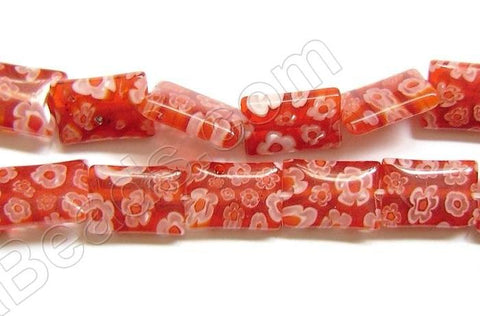 Glass Beads  -  Puff Rectangle - Red 16"