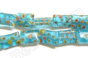 Glass Beads  -  Puff Rectangle - Light Aqua 16"