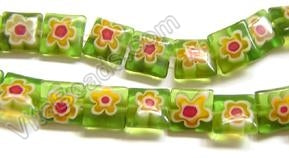 Glass Beads  -  Puff Square - Green  16"