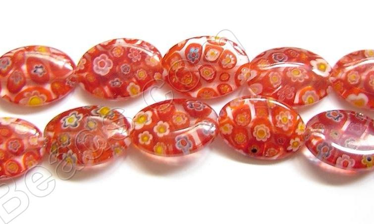 Glass Beads  -  Puff Oval - Red  16"