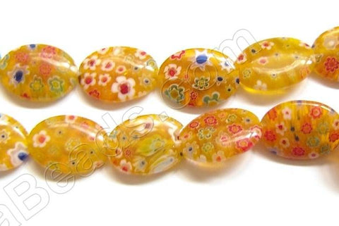 Glass Beads  -  Puff Oval - Orange Yellow  16"