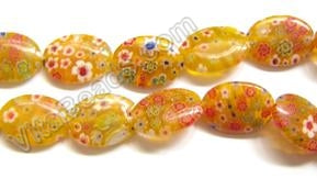 Glass Beads  -  Puff Oval - Orange Yellow  16"