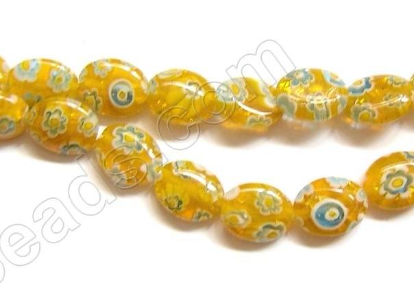 Glass Beads  -  Puff Oval - Yellow  16"