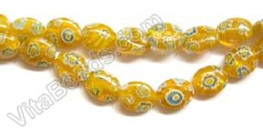 Glass Beads  -  Puff Oval - Yellow  16"