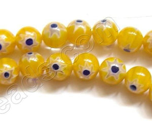 Glass Beads  -  Smooth Round  -  Yellow  16"