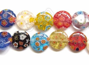 Glass Beads  -  Puff Coin - Mixed  16"