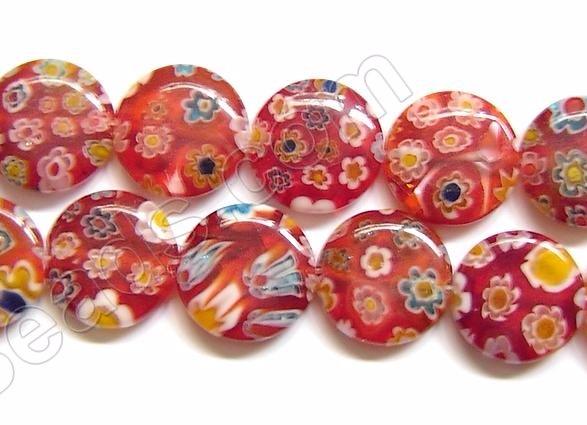 Glass Beads  -  Puff Coin - Red  16"