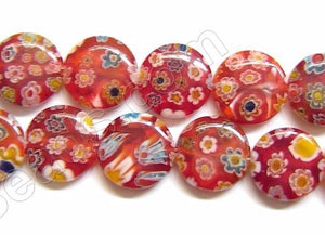 Glass Beads  -  Puff Coin - Red  16"