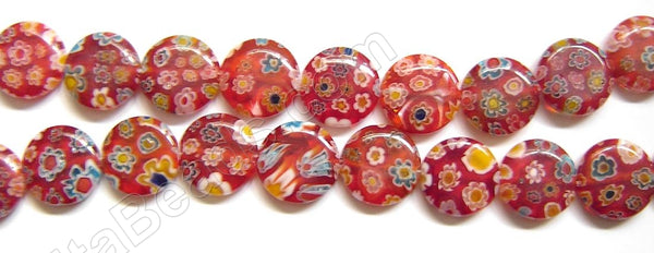 Glass Beads  -  Puff Coin - Red  16"