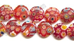 Glass Beads  -  Puff Coin - Red  16"