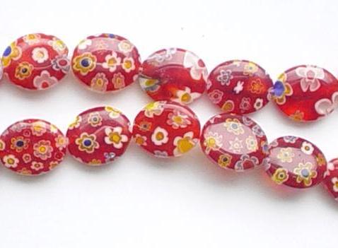 Glass Beads  -  Puff Oval - Red  16"