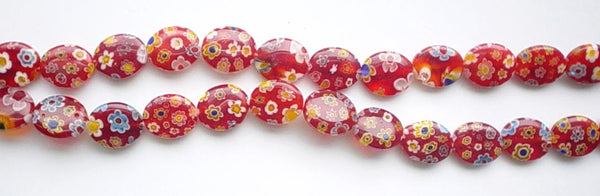 Glass Beads  -  Puff Oval - Red  16"