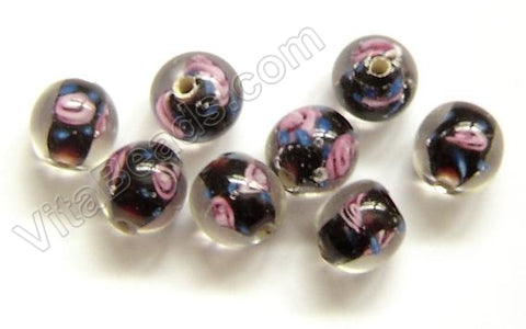 Lamp Work Glass Beads - Flower bdgl 519 - 1 Black Round