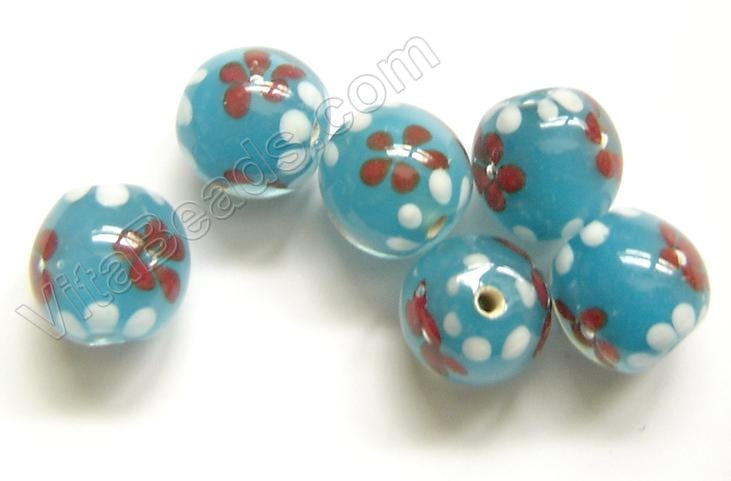 Lamp Work Glass Beads - Flower bdgl 240 - 2 Blue