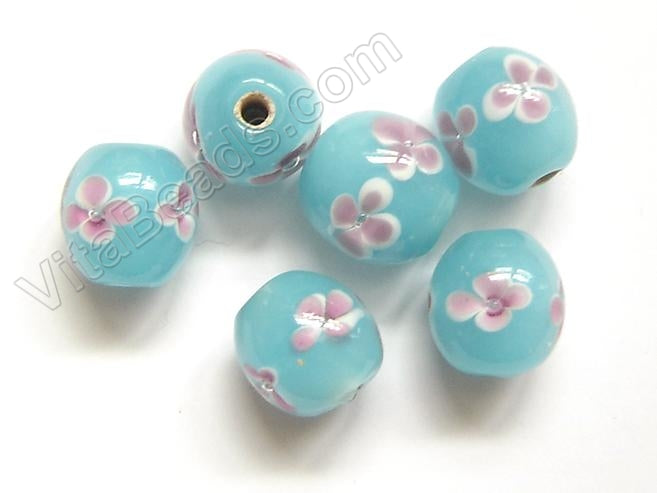 Lamp Work Glass Beads - Flower bdgl 520 - 99 Aqua