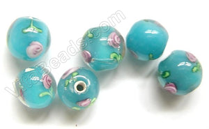 Lamp Work Glass Beads - Flower bdgl 523 - 5 Blue