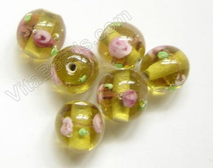 Lamp Work Glass Beads - Flower bdgl 519 - 6 Gold