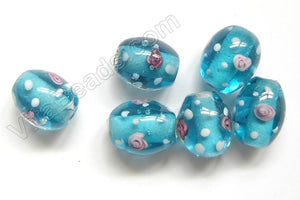 Lamp Work Glass Beads - Flower bdgl 531 - 25 Ocean Blue Drum