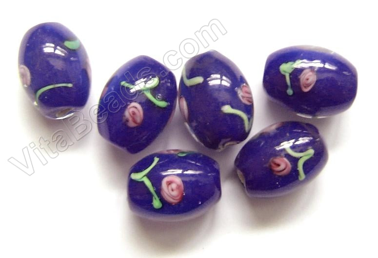 Lamp Work Glass Beads - Flower bdgl 529 - 53 Royal Blue  Drum