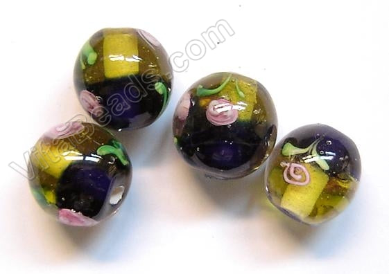 Lamp Work Glass Beads - Flower bdgl 532 - 56 Dark Blue / Yellow