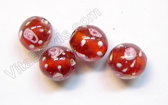 Lamp Work Glass Beads - Flower bdgl 519 - 4 Red