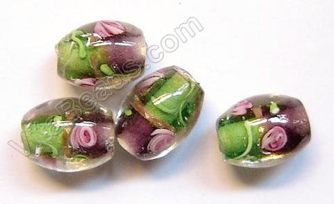 Lamp Work Glass Beads - Flower bdgl 530 - 83 Purple / Green Drum