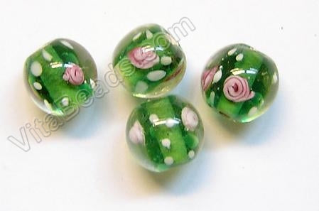 Lamp Work Glass Beads - Flower bdgl 522 - 65 Green