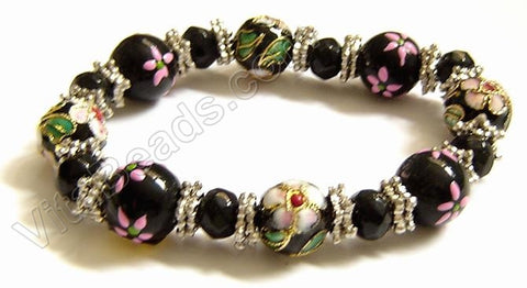 Glass w/ Cloisonné Beads Bracelet Black