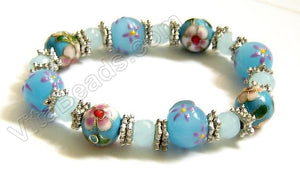 Glass w/ Cloisonné Beads Bracelet Aqua