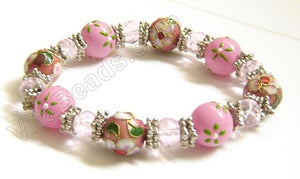 Glass w/ Cloisonné Beads Bracelet Pink