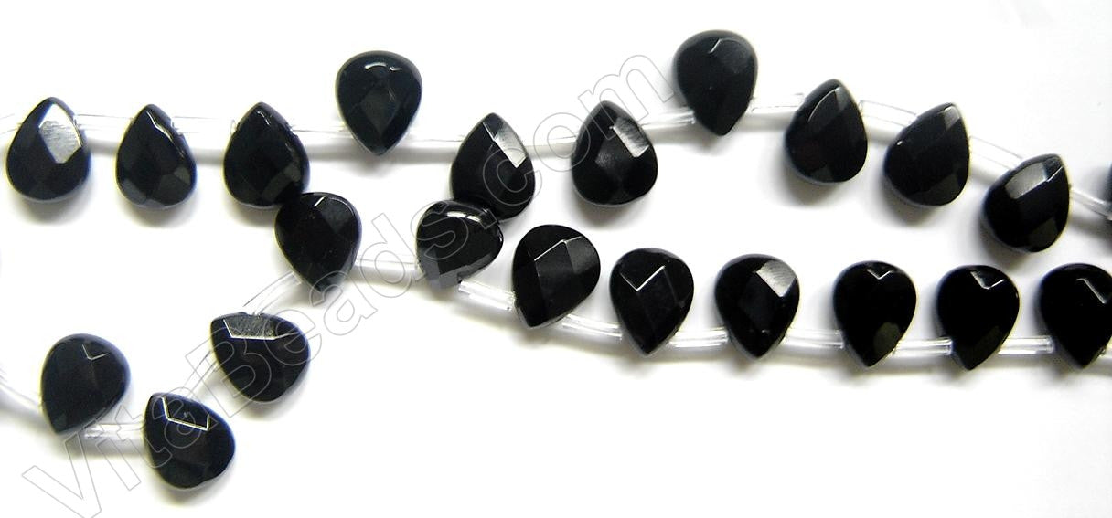 Black Onyx  -  8x10mm Faceted Flat Briolette  16"