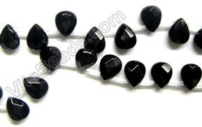 Black Onyx  -  8x10mm Faceted Flat Briolette  16"