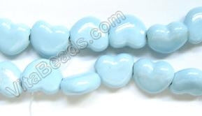 Porcelain Beads - Light Aqua Blue 13x16mm Puff Heart - Horizontally drilled