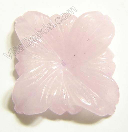 Rose Quartz Pendant - Carved 4-petals Square Flower