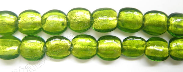 Silver Foil Glass Beads   16" Puff Coin - Lime Green