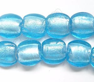 Silver Foil Glass Beads   16" Puff Coin - Ocean Blue