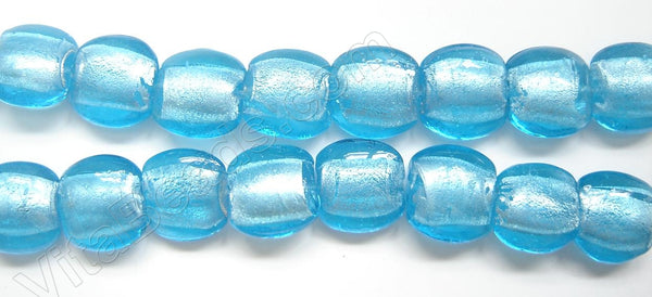 Silver Foil Glass Beads   16" Puff Coin - Ocean Blue