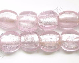 Silver Foil Glass Beads   16" Puff Coin - Pink