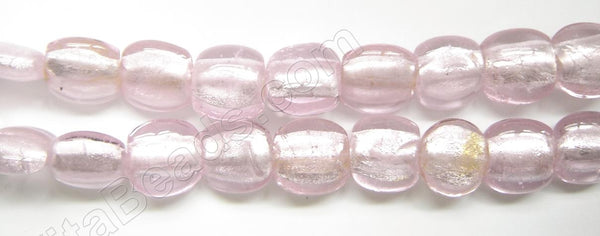 Silver Foil Glass Beads   16" Puff Coin - Pink