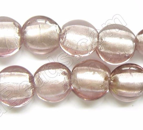 Silver Foil Glass Beads   16" Puff Coin - Light Lavender