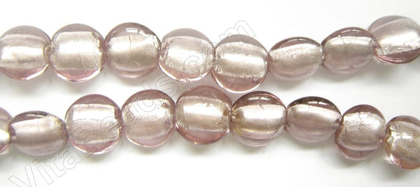 Silver Foil Glass Beads   16" Puff Coin - Light Lavender