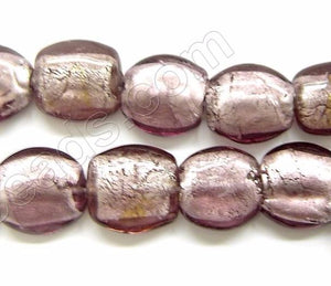 Silver Foil Glass Beads   16"   Puff Coin - Light Fluorite Red